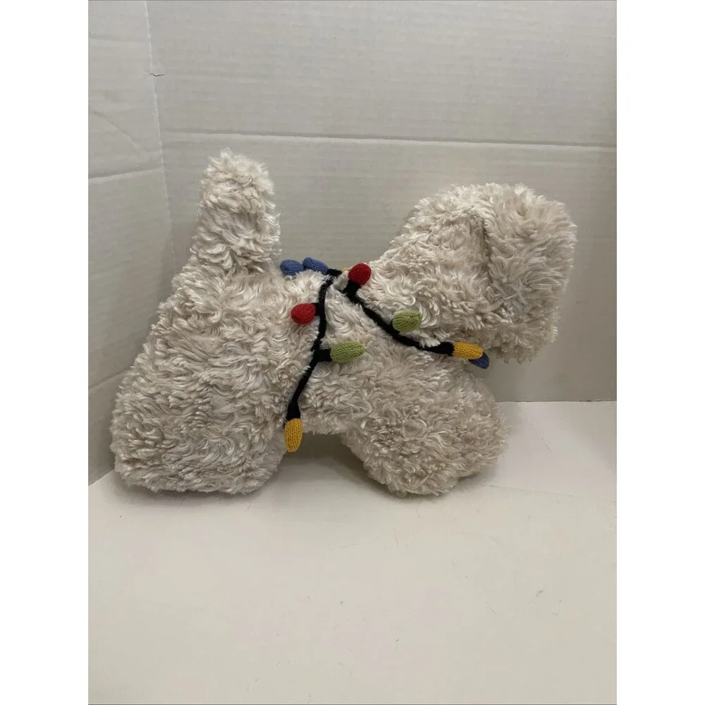 Pottery Barn Cozy Faux Fur Tangled Dog Lights Pillow Christmas 17” X 11”